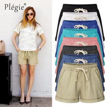Plegie/ ljetne kratke hlače velike veličine, ženske kratke hlače svijetle boje čipka-up s elastičan struk, Udoban tanke kratke ženske kratke hlače s džepovima, M-6XL