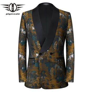 Plyesxale Жаккардовый sportska jakna s ovratnikom-šalom, Elegantan Muški Vjenčanje Blazer s cvjetnim uzorkom, jakna za prom, odjeća za scenu Q1466