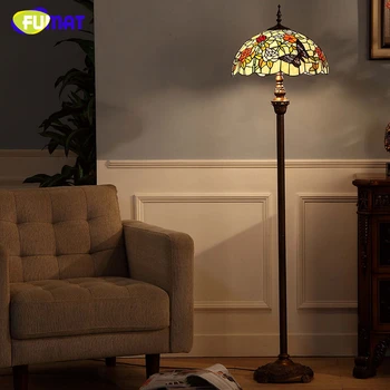 Podna lampa od vitraž FUMAT Tiffany, Europski umjetnički dekor za dom, staklena sjenila s leptirićima, podne svjetiljke za dnevni boravak, led žarulje-odmorišta