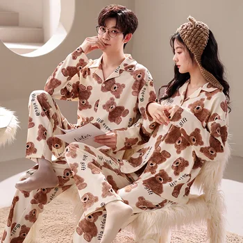 Proljeće 2023, pidžama za parove u korejskom stilu sa po cijeloj površini medvjeda, Osnovna ženska odjeća, odjeća za spavanje Od хлопчатобумажного materijala, Muška odjeća za odmor, pidžama za spavanje