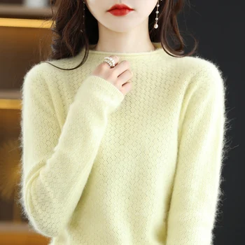 Proljeće-jesen je novi kašmir džemper od 100% mink, ženski pulover okruglog izreza, moderan šuplje трикотажное donje kaput