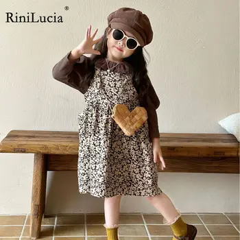 RiniLucia /2023, Novi komplet odjeće za djevojčice, Jesenje ravnici majice s dugim rukavima, Haljinu s cvjetnim ispis, Setove za dječje odjeće, Odjeće za malu djecu