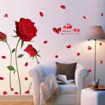 Romantična Crvena Ruža Naljepnica Na Zidu Pozadinsku Ukras Udaljiti Naljepnice Za Zid Soba Dekor Home Dekor Svadbena Dekoracija Poster