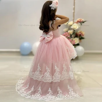Roze Elegantnu haljinu s cvjetnim uzorkom za djevojčice na vjenčanje, mekan tila, Čipke, Raskošnom haljina Princeze za zurke, dječje fotografija