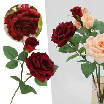 Ruža s jedne grani i više glave, simulira vjenčanje cvijeta, ukras dnevnog boravka, snimanje umjetni cvijet, cvijet svila