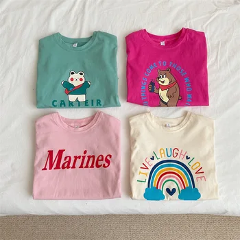 Ružičasta majica za djevojčice-mlade, Svakodnevne Sportske Slobodne Pamučne Majice, odjeća, Dječje Novi Modni Donja košulja s kratkim rukavima i Likovima iz Crtića