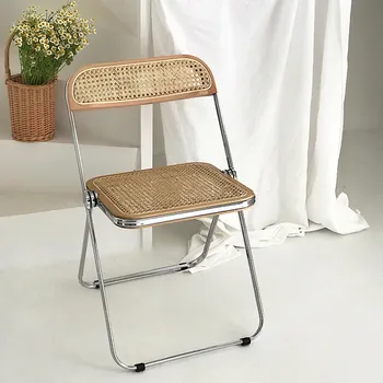 Sklopivi stolice od ratana, Uvozni rezanci od ratana od nehrđajućeg čelika, Srednjovjekovni talijanski dizajn, odjeća dućan, fotelja za odmor