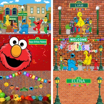 Sretan Rođendan Slike Pozadine Ulica Sezam Elmo Svijet Dekor za Zurke zid od Opeke Pozadina za Podešavanje foto-studio