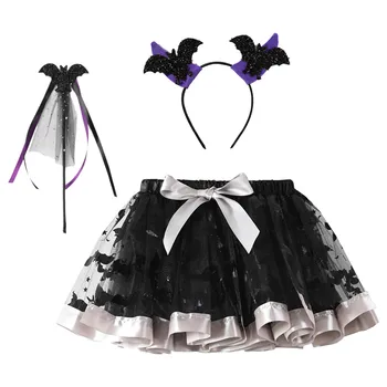 Suknja za malu djecu, suknja-paket iz mreže za djevojčice na Halloween, suknja-šišmiš, suknja-trn, čarobni štapić, set iz 3 predmeta, traper jakna za djevojčice