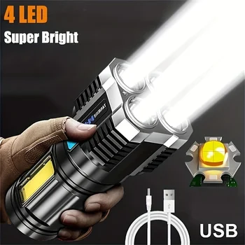 Super svijetle svjetiljku, 4 led stražnjih svjetala COB, USB Punjiva Taktička lampa, Vodootporan Svjetiljka za kampiranje s jakim osvjetljenjem