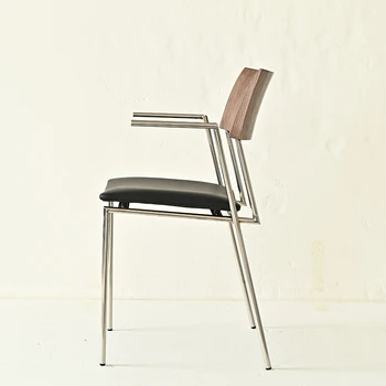 Suvremeni skandinavski jednostavan luksuzni blagovaona stolice od punog drveta od nehrđajućeg čelika mali objekat talijanski dizajn s dvostrukim naslona za ruke stolni stolica