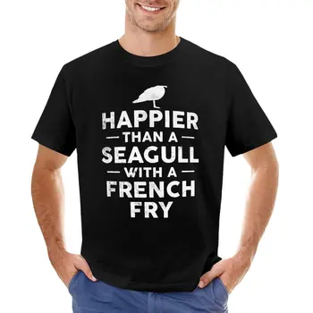 T-shirt Happier Than A Seagull With A French Fry za dječaka, majica sa životinjama po cijeloj površini, bluza, muška majica