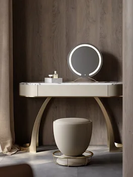 Talijanski minimalistički toaletni stol od prirodnog mramora, lampa za šminkanje, luksuzni toaletni stol od luksuznih kamena