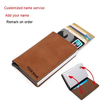 Tanki Mini-Muški Ženski Kožni novčanik na магните, Rfid-držač za kreditne bankovne kartice, torbica od aluminijske legure Sa zasunom za novac