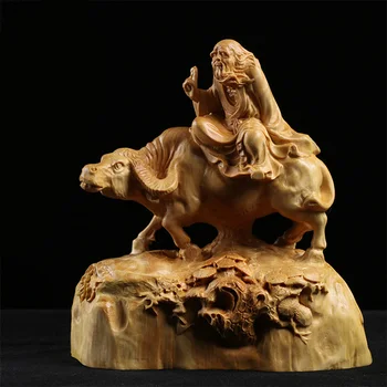 Taoistički Bog Lao-tzu Jaše na biku Drveni kip Kineska mitologija i legendi Skulptura Lao-tzu Ukras Feng shui Lao-tzu