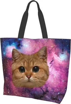 Tas Tote Kucing dengan Saku Dalam Tas Belanja Kapasitas Besar Dapat Digunakan Kembali Tas Bahu Belanja