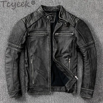 Tcyeek/Muška jakna od prave kože, modni svakodnevne moto jakne u байкерском stilu, gospodo vintage kaput od bičevati, proljeće-jesen odjeća