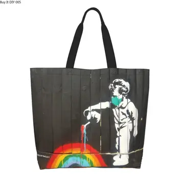 Torba za kupovinu Banksy Rainbow, slatka холщовые torbe-тоут na rame s po cijeloj površini, velika prostrana otporna torba s grafitima