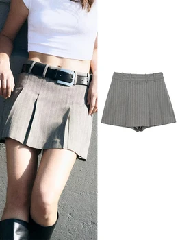 TRAF 2023 Godišnja Ženska Suknja-hlače na pruge, Novi Modni Seksi Kratke hlače s džepovima i visoka struka, Kratke Slatka Kratke hlače Trapez obliku zip sa strane