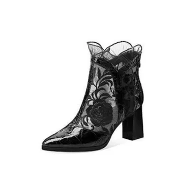 Trendy ženske sandale 2023, Ljetna novost, Etnički stil, cvjetni mreže, Visoke štikle, Debele potpetice, Prozračna tanke cipele s vezom