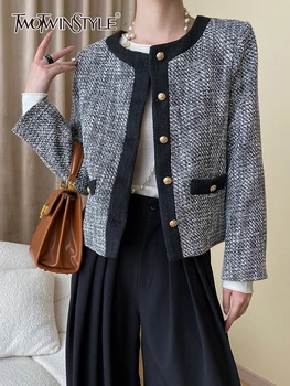 TWOTWINSTYLE Berba svakodnevne jakne za žene s okruglog izreza i dugih rukava u patchwork stilu, Однобортный Slobodan Elegantna jakna u ženskom stilu