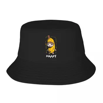 Unisex Happy Banana Mačka Smiješno Mem Bob Šešir Odjeće za Proljeće pokrivala za Glavu, Panama Riblja kapu za kampiranje