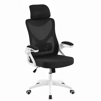 Uredski stolac SmileMart od ergonomski mreže s visokim naslonom i po visini podesivim blage naslona za glavu, bijelo/crno
