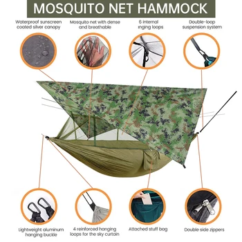 Vanjski Kamp Viseća i Tenda za Šator Tenda Od Kiše Lagani Ručni 210 T Najlon Hammocks Vodootporne Viseća mreža za komarce Nadstrešnica