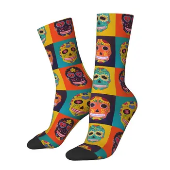 Zabavne Muške Čarape u stilu Pop-Art, Retro, Dan Mrtvih, Meksiko, Lubanja, hip-Hop, Bešavne Čarape za posadu, Poklon Uzorak s po cijeloj površini