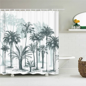 Zavjese za tuširanje s 3D slikom Palme, tropske biljke Breza od vodootporne poliesterska tkanina za kupaonicu s kukicama