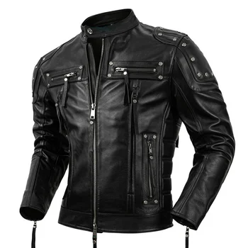 Zaštitna мотоциклетная odjeća Muška jakna od bičevati za jahanje od teleće kože, Байкерское kaputi za muškarce