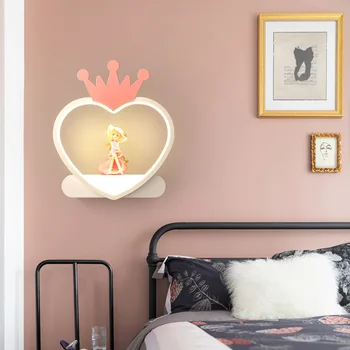 Zidne Svjetiljke Jednostavne Moderne Led Dječja Soba Crtani Ljubav Pink Dekor Princeza Djevojka Topla Romantična Noćni Lampe, Rasvjeta