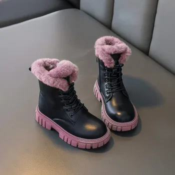 Zimske čizme CAPSELLA Kids za djevojčice s toplom pliš postavom, Visoke cipele za djecu, Modni radne cipele čipka-up Za dječake, Veličina 26-37