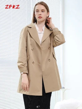 ZPKZ, ženski тренч u engleskom stilu, jesen-zima, Slobodna, moderna, luksuzna odjeća kaki srednje gustoće, donje kaput, jakna