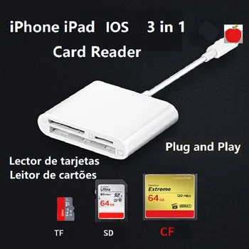 Čitač memorijskih kartica CF TF SD za iPhone i iPad 3 u 1 Lightning Card Reader Adapter Digitalni Fotoaparat Card Reader za iPhone 14 Plug and play