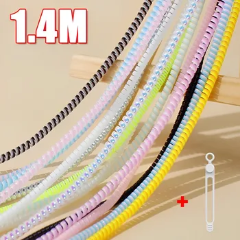 Šareni smotan zaštitnik punjač kabel duljine 1,4 m, Organizator za namatanje užeta za iPhone, Samsung, Huawei Xiaomi, univerzalni zaštitnik linije za prijenos podataka