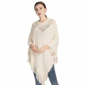 Ženska proljeće-jesen šal, вязаное pončo sa кисточками, obostrani pulover s otvorenim leđima, slobodan džemper, veleprodaja, izravna dostava