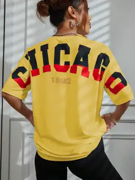 Ženska хлопковая majica sa po cijeloj površini Chicago 1892, uličnu odjeću u stilu hip-hop kratkih rukava i okruglog izreza, prozračne ljetne ženske majice
