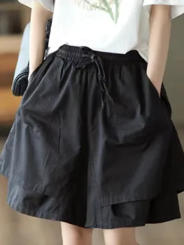 Ženske Berba Ravnici Široke Kratke hlače s Fleksibilnim Gumicom U Struku 2023, Ljetne Nove Pamučne Kratke hlače S Džepovima u Patchwork stilu, Besplatne Kratke hlače