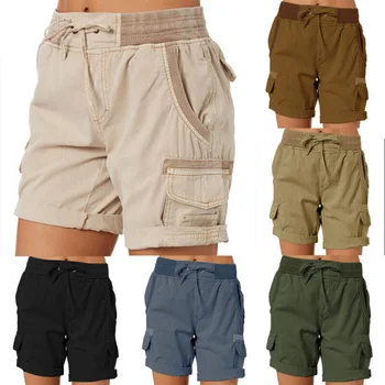 Ženske kratke hlače Ljetne ravnici Besplatne kratke hlače s prosječnom struka, Borilačke, s više džepova, Sportske, za trčanje, Svakodnevne udobne gaćice