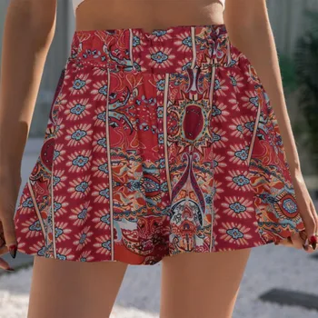 Ženske kratke hlače Ljetne sportske hlače veličine s винтажным po cijeloj površini, plaža kratke hlače s visokim strukom, ženske slobodne kratke hlače
