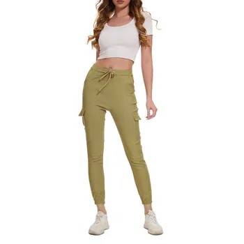 Ženske modne Univerzalne hlače s fleksibilnim gumicom u struku, svakodnevne ravnici Duge hlače s visokim strukom, uske hlače s džepovima