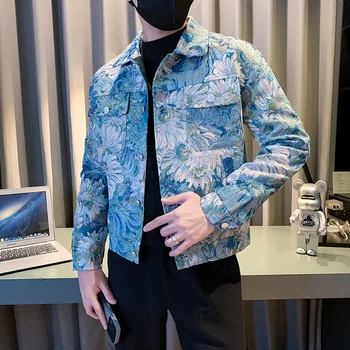 Жаккардовая jakna s cvjetnim uzorkom u korejskom stilu za muškarce, moda svjetovnjaka vanjska odjeća, jakna-бомбер, Muške Casual poslovni ветровка s lapels, kaput