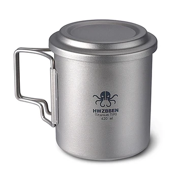Титановая čajna šalica sa sklopivim drškom, kuhalo za kampiranje, bubalo s ситечком za čaj, 420 ml za putovanja, šetnje, prostor za piknik