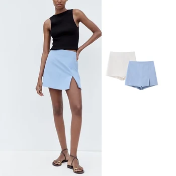 Траф žena kratke hlače moderan asimetričan kratke suknje visokim Strukom, stražnji džepovi bočni zatvarač berba ženska suknja-hlače pune